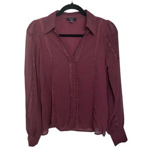 Haver Lace Trim Long Sheer Sleeve Blouse Size XS